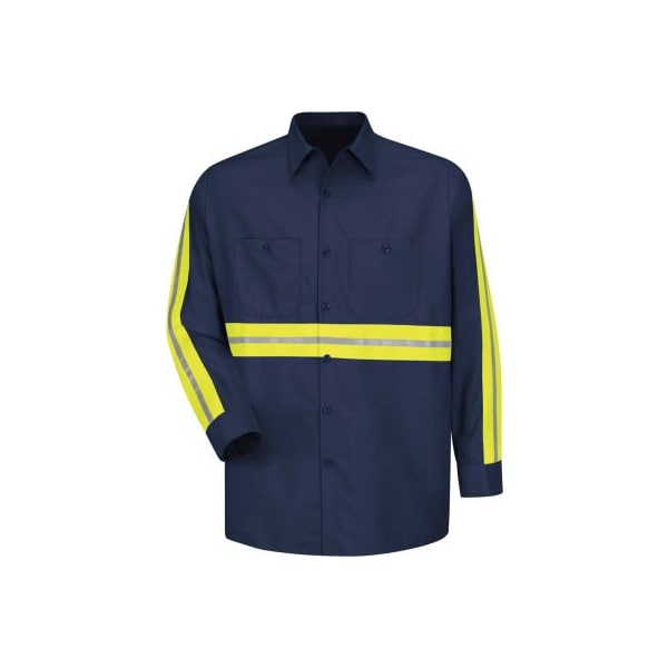 Red Kap Enhanced Visibility Industrial Long Sleeve Work Shirt, Navy, Poly/Cotton, Regular S